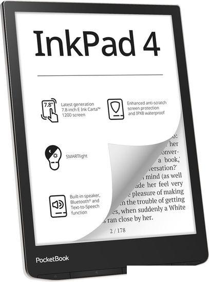 Электронная книга PocketBook 743G InkPad 4 (черный/серебристый) - фото