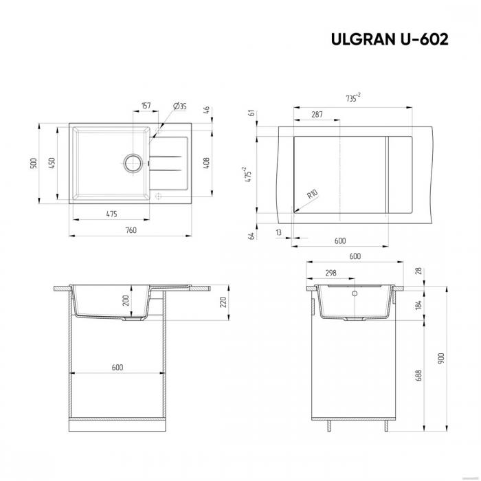 Кухонная мойка Ulgran U-602 (серый) - фото