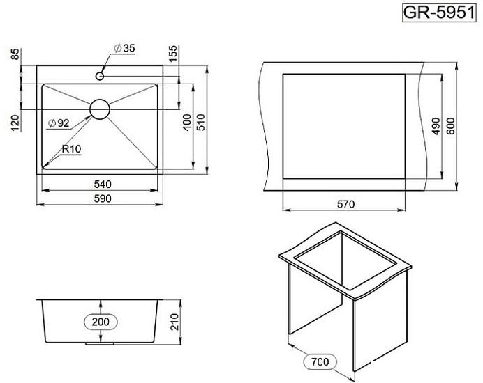 Кухонная мойка Granula GR-5951 (сатин) - фото