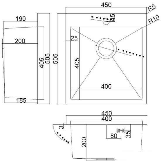 Кухонная мойка ARFEKA AF 450*505 Satin - фото