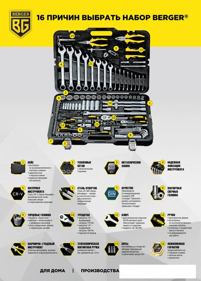 Универсальный набор инструментов Berger BG163-121438 (163 предмета) - фото