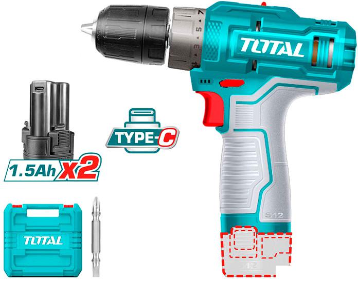 Дрель-шуруповерт Total TDLI12202 (с 2-мя АКБ, кейс, без ЗУ) - фото