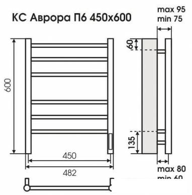 Полотенцесушитель TERMINUS Аврора электро КС П6 с диммером (450x600, белый) - фото
