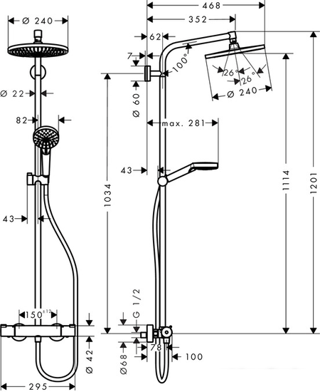 Душевая система Hansgrohe Crometta S 240 1jet Showerpipe [27267000] - фото