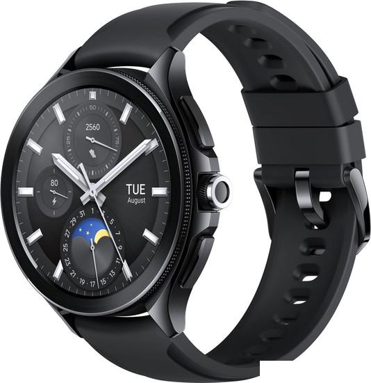 Умные часы Xiaomi Watch 2 Pro (черный, с черным силиконовым ремешком, международная версия) - фото