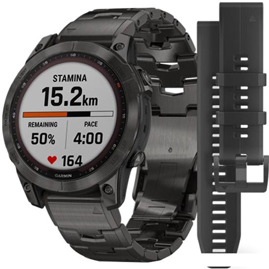 Умные часы Garmin Fenix 7 Sapphire Solar 47 мм (серый карбон/серый карбон титан) - фото