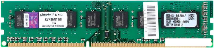 Оперативная память Kingston ValueRAM 8GB DDR3 PC3-12800 (KVR16N11/8) - фото