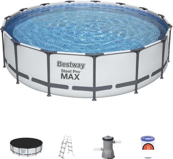 Каркасный бассейн Bestway Steel Pro Max (457x107, с фильтр-насосом, чехлом, диспенсером и лестницей) - фото