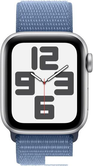 Умные часы Apple Watch SE 2 40 мм (алюминиевый корпус, серебристый/синий шторм, нейлоновый ремешок) - фото