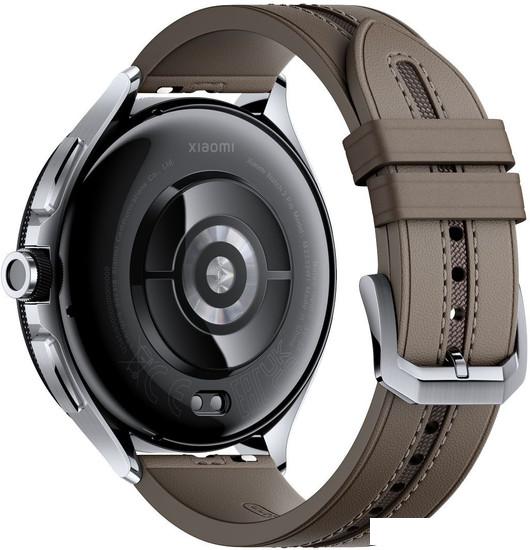Умные часы Xiaomi Watch 2 Pro (серебристый, с коричневым кожаным ремешком, международная версия) - фото