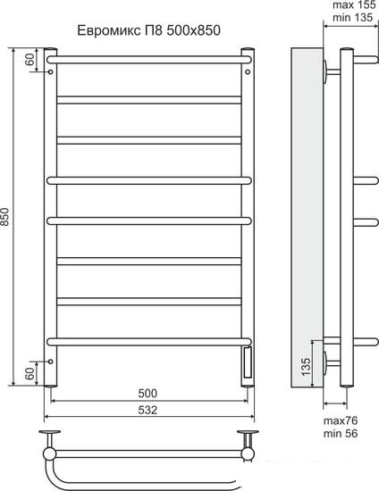 Полотенцесушитель TERMINUS Евромикс П8 электро с диммером (500x850) - фото