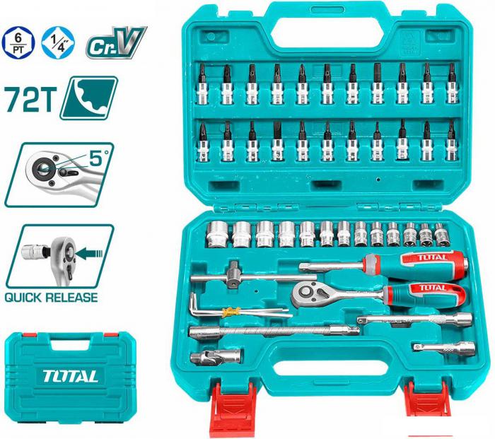 Набор трещотка с головками и битами Total TTHT141462 (46 предметов) - фото