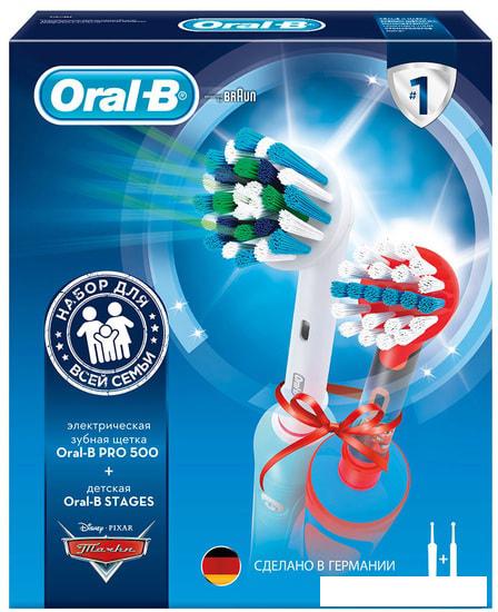 Комплект зубных щеток Oral-B Pro 500 (D16.513.U) + Stages Power Cars (D12.513.K) - фото