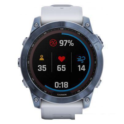 Умные часы Garmin Fenix 7X Sapphire Solar 51 мм (голубой минерал/белый камень) - фото