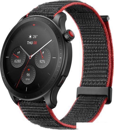Умные часы Amazfit GTR 4 (черный, с черным нейлоновым ремешком) - фото