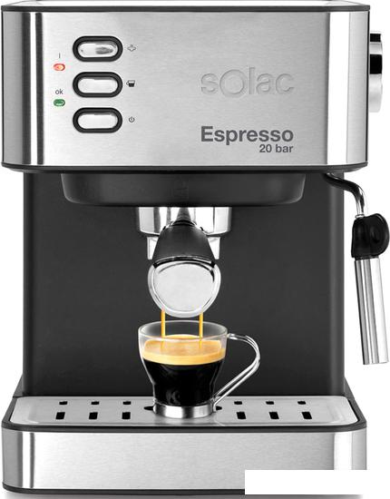 Рожковая помповая кофеварка Solac Espresso 20 Bar (нержавеющая сталь) - фото