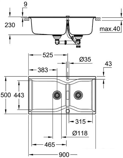 Кухонная мойка Grohe K700 100-C 90/50 2.0 31658AP0 (черный гранит) - фото