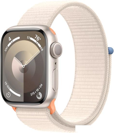Умные часы Apple Watch Series 9 41 мм (алюминиевый корпус, звездный свет/звездный свет, нейлоновый ремешок) - фото