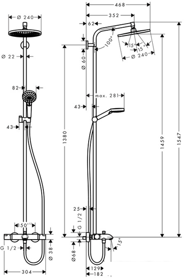 Душевая система Hansgrohe Crometta S 240 Showerpipe [27320000] - фото