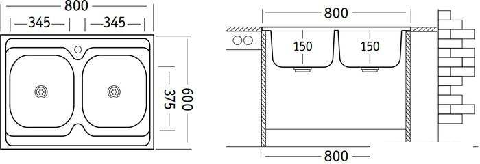 Кухонная мойка Ukinox Стандарт STM800.600 20--6C 3C - фото