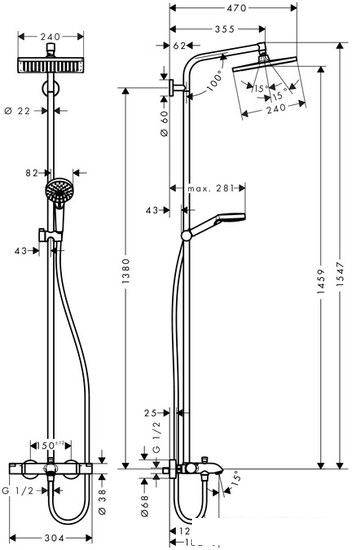 Душевая система Hansgrohe Crometta E 240 1jet Showerpipe [27298000] - фото