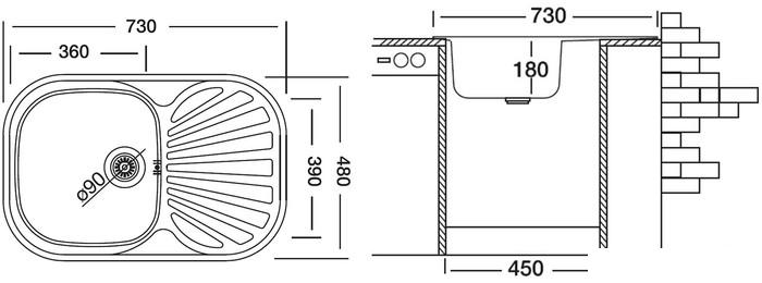 Кухонная мойка Ukinox Галант GAL730.480 GT8K 2L (с сифоном) - фото