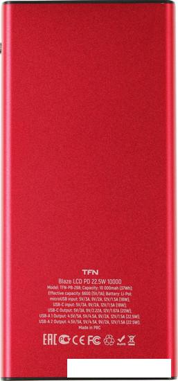 Внешний аккумулятор TFN Blaze LCD PD 22.5W 10000mAh (красный) - фото