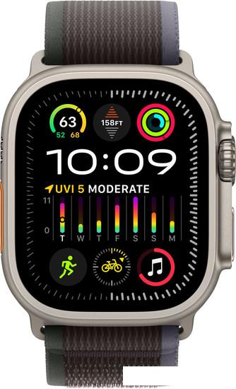 Умные часы Apple Watch Ultra 2 LTE 49 мм (титановый корпус, титановый/черно-синий, нейлоновый ремешок размера M/L) - фото