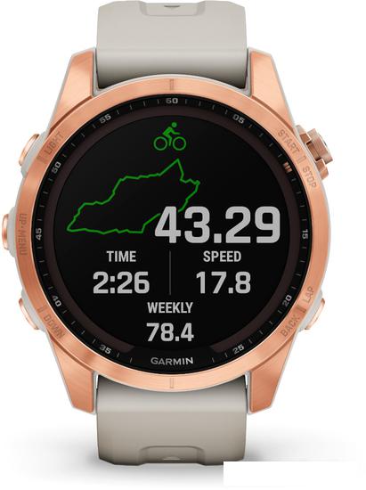 Умные часы Garmin Fenix 7S Solar 42 мм (розовое золото/песочный) - фото