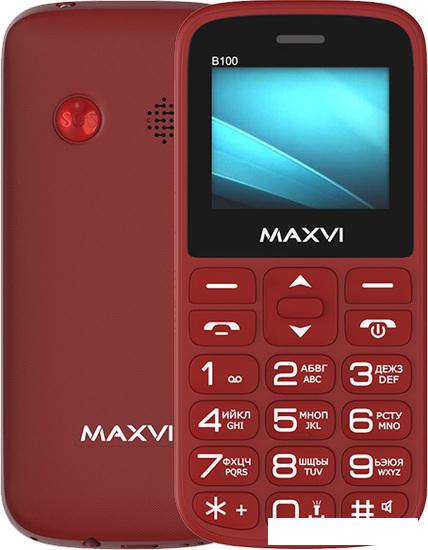 Кнопочный телефон Maxvi B100 (винный красный) - фото