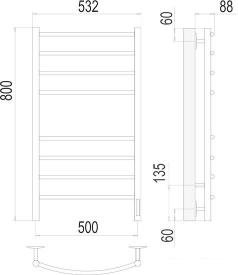 Полотенцесушитель TERMINUS Классик П8 500x800 КС 9003 бп электро (белый) - фото