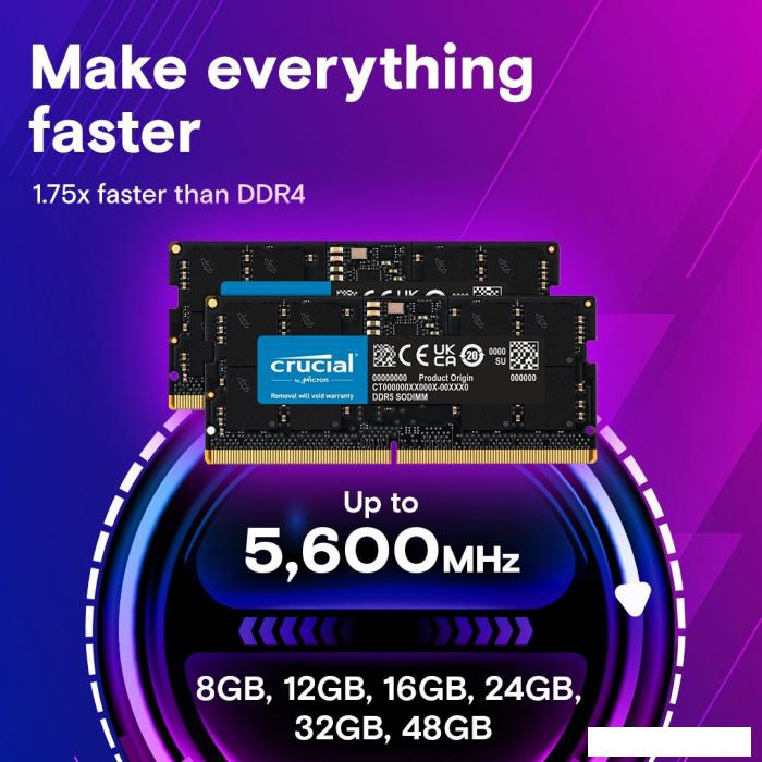 Оперативная память Crucial 8ГБ DDR5 SODIMM 4800МГц CT8G48C40S5 - фото