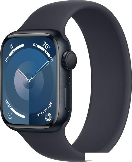 Умные часы Apple Watch Series 9 41 мм (алюминиевый корпус, полуночный/полуночный, спортивный силиконовый ремешок, размер 7) - фото