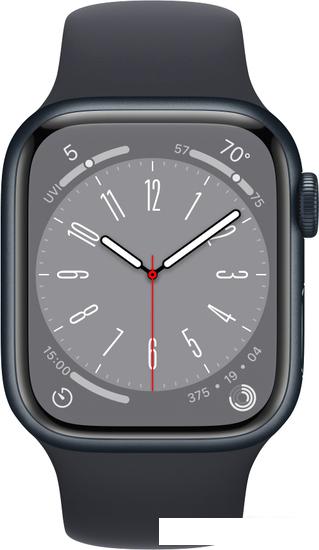 Умные часы Apple Watch Series 8 41 мм (алюминиевый корпус, полуночный/полуночный, спортивный силиконовый ремешок M/L) - фото
