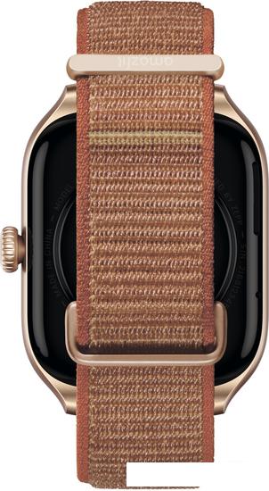Умные часы Amazfit GTS 4 (золотистый, с коричневым нейлоновым ремешком) - фото